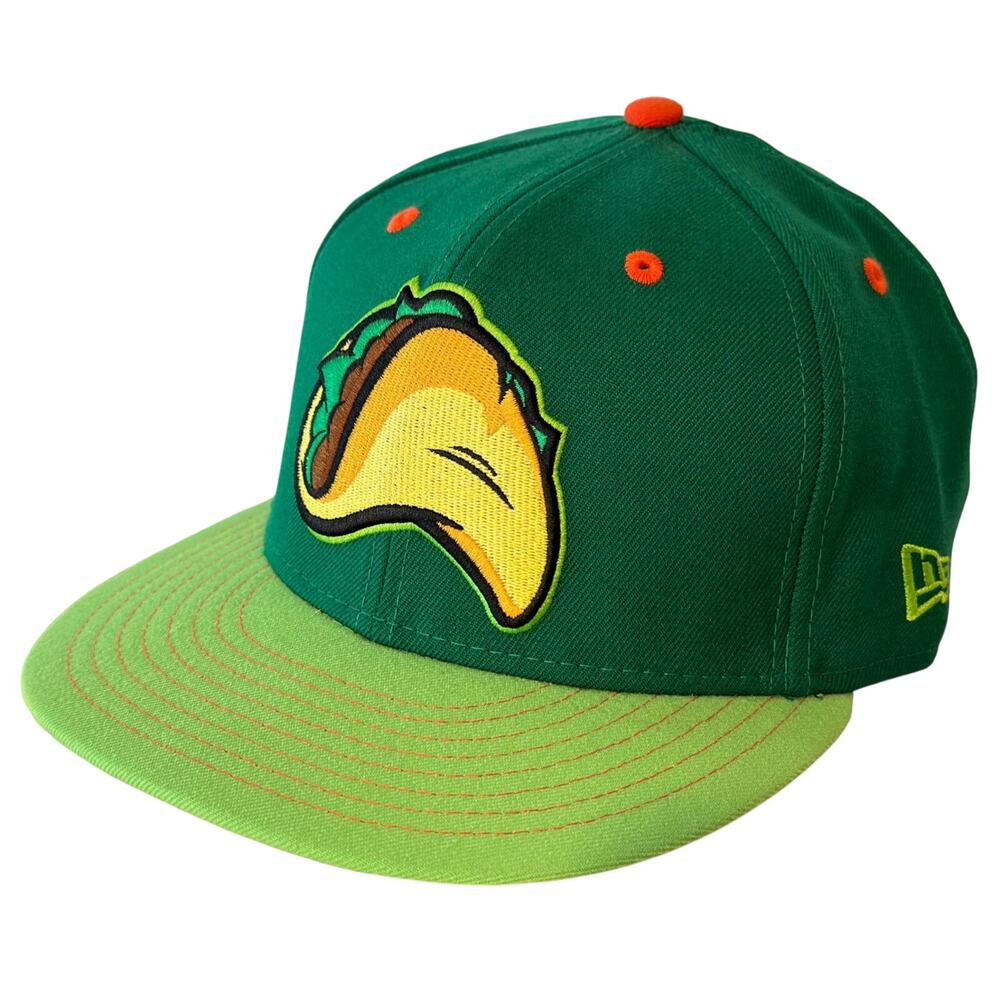 New Era Cap MiLB Fresno Grizzlies Taco Hat 7 1/2 Green Wool 59FIFTY Fitted *Read